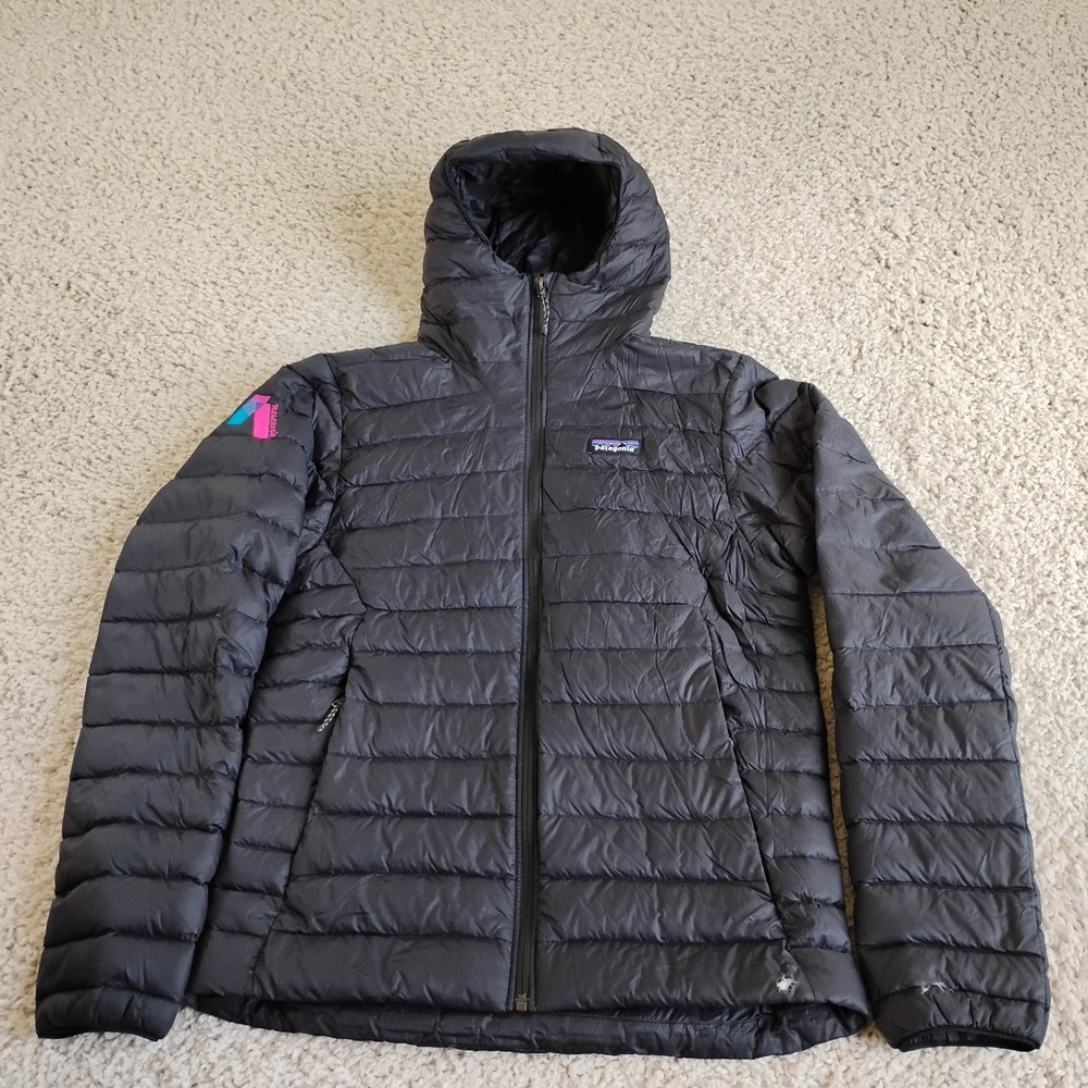 Patagonia Jacket Mens Small Black Down Sweater Hoody Insulated Full Zip Hiking
